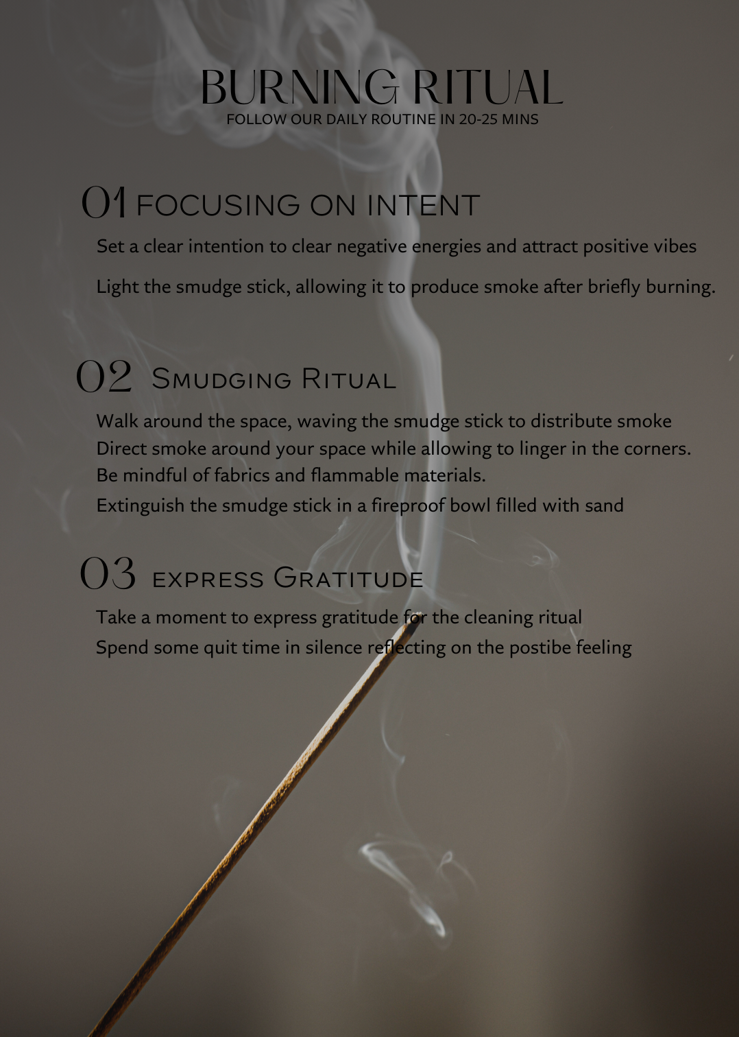 Photo showing our burning ritual to use with our Handmade mini incense sticks crafted for a soothing and tranquil atmosphere