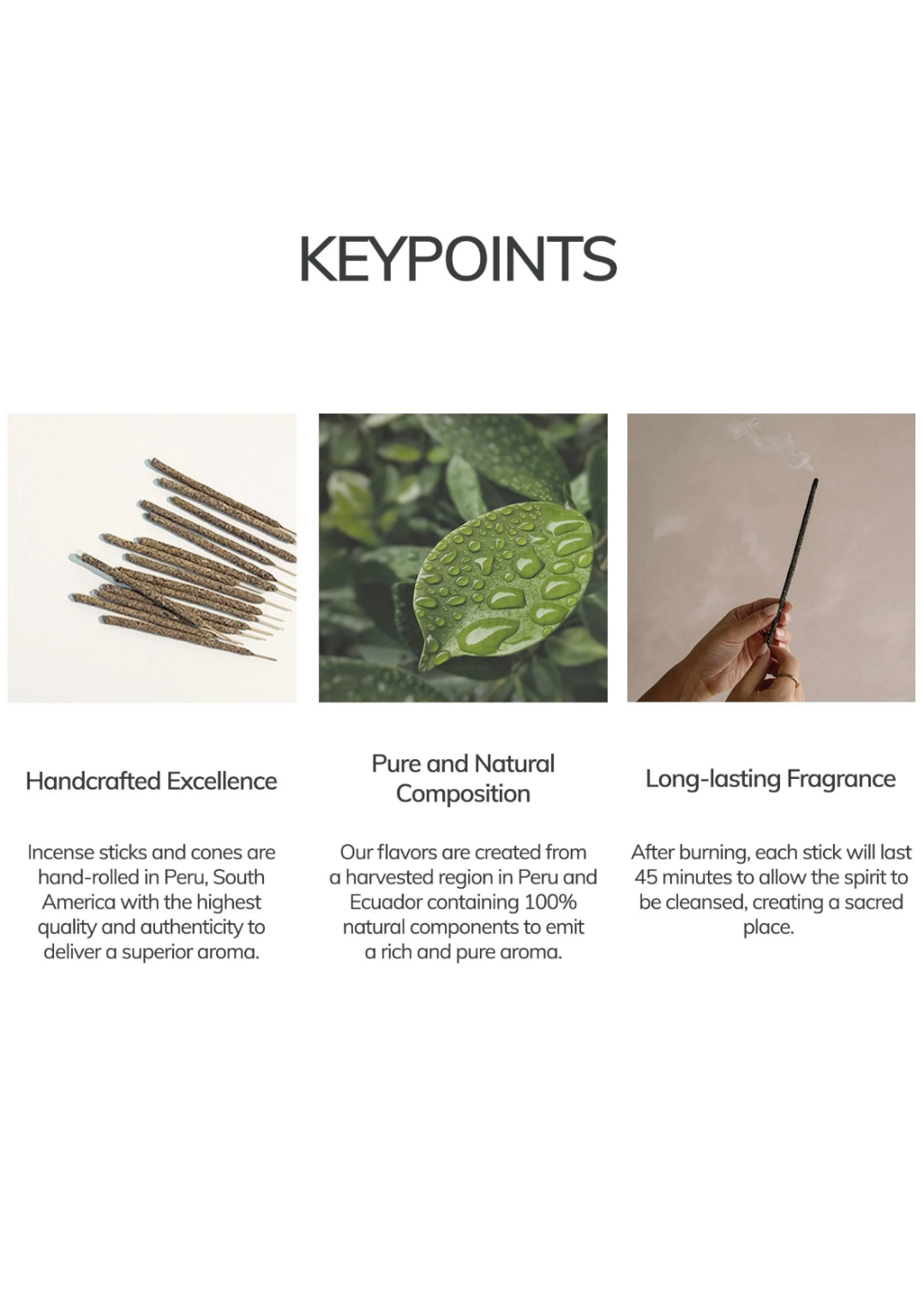 Photo showing the key points of our Set of 30 mini incense sticks infused with calming lavender scent for peaceful moments.