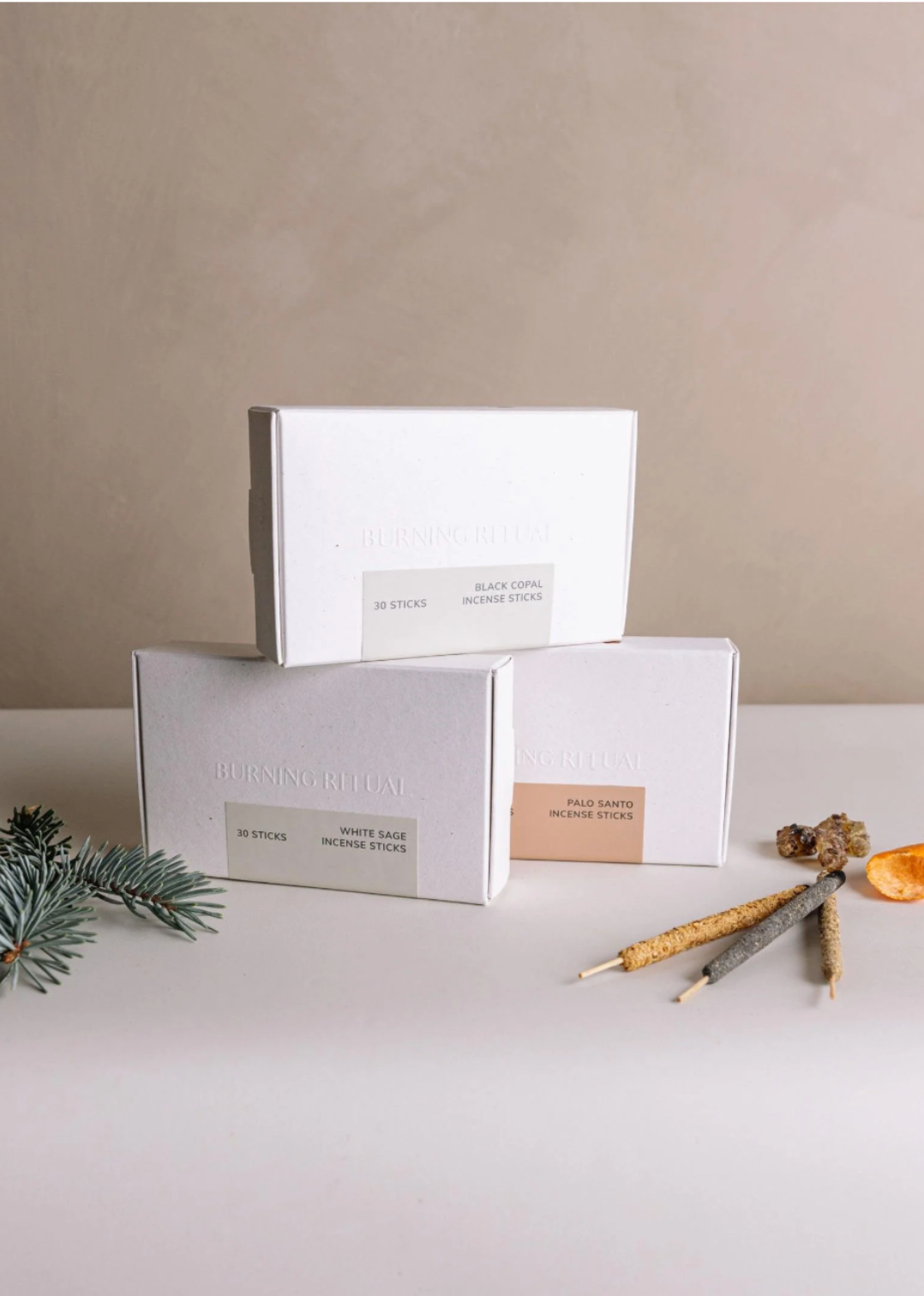 Minimalist packaging of lavender incense sticks, perfect for wellness rituals from Blackbird Designs.