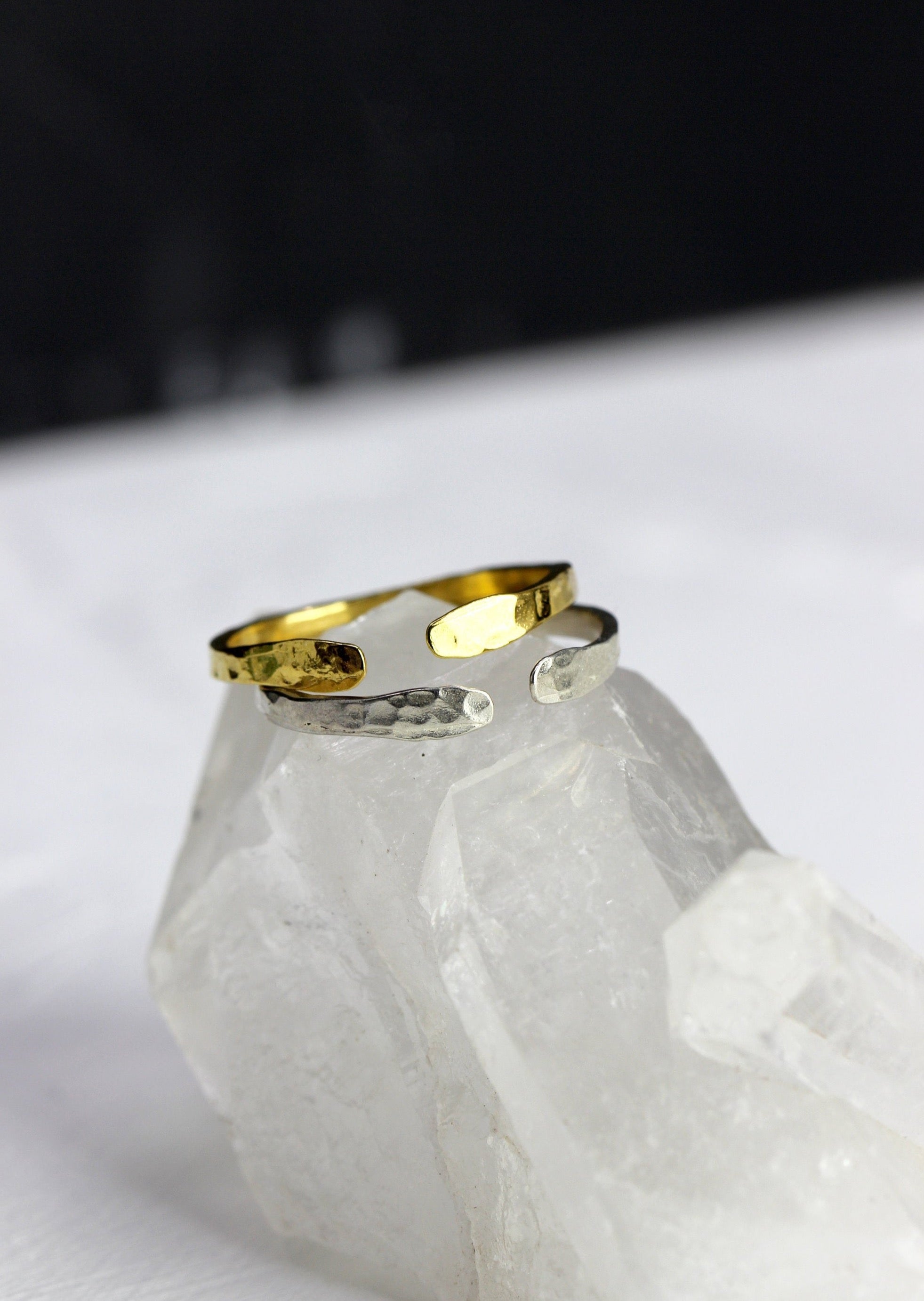 Adjustable Hammered Ring - A versatile and stylish accessory that combines timeless design with adjustable comfort. Handcrafted with precision, this ring features a hammered texture for a unique and elegant look. Available in various sizes and metals, including Gold, Gold Vermeil, and Sterling Silver, it's the perfect choice for those who value both style and flexibility in their jewelry collection. This ring is handmade by Blackbird Jewelry.