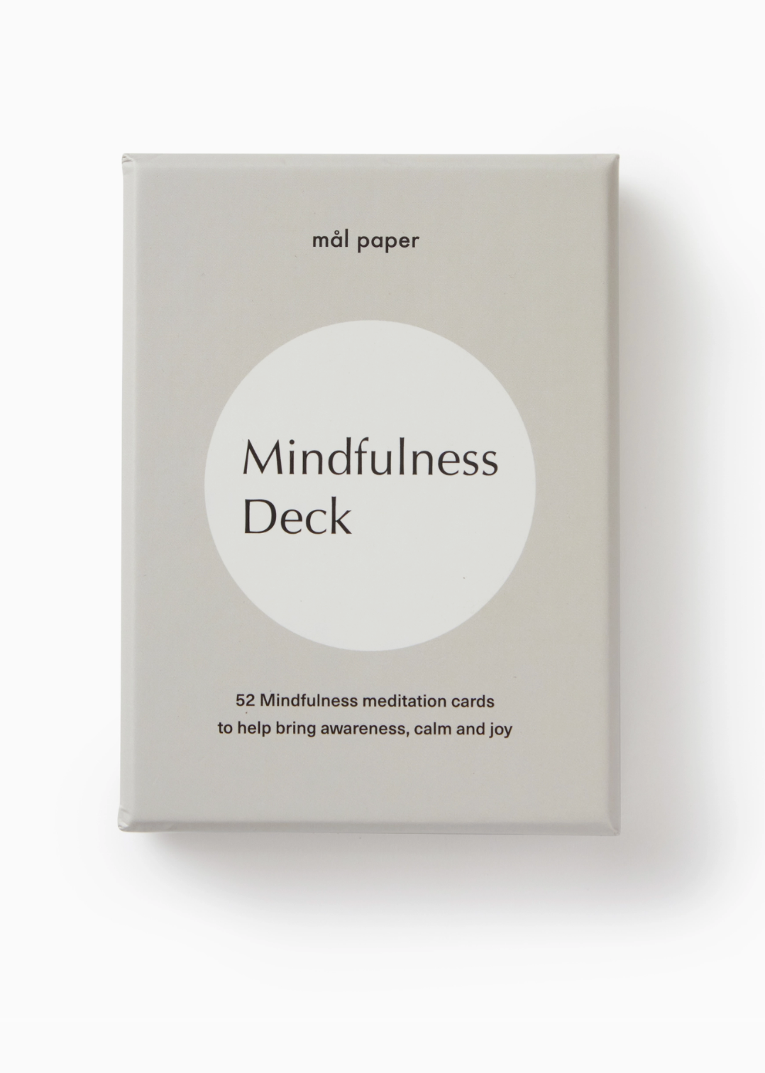 Photo of the front of the modern mindfulness deck with daily meditation prompts and affirmations.